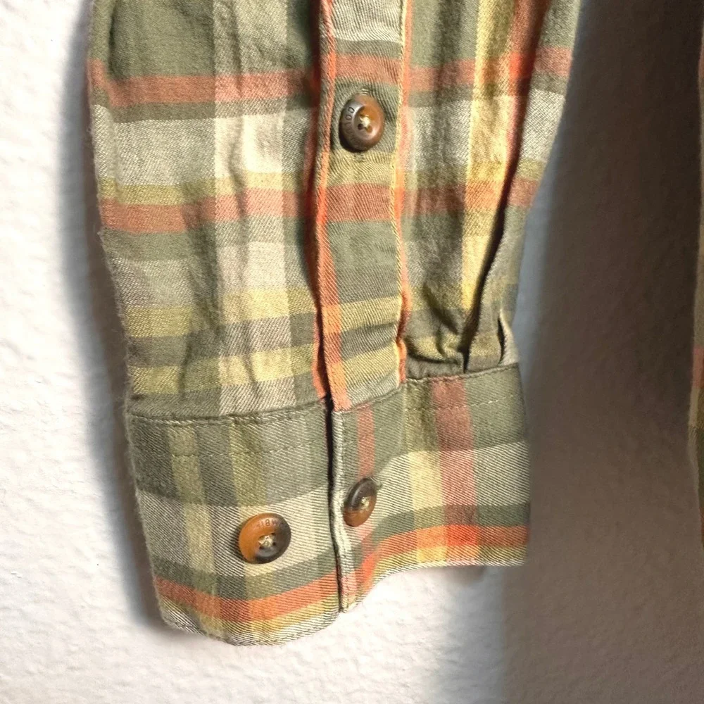 Columbia Vapor Ridge III Mens Plaid Long Sleeve Button Down Shirt Orange Green L